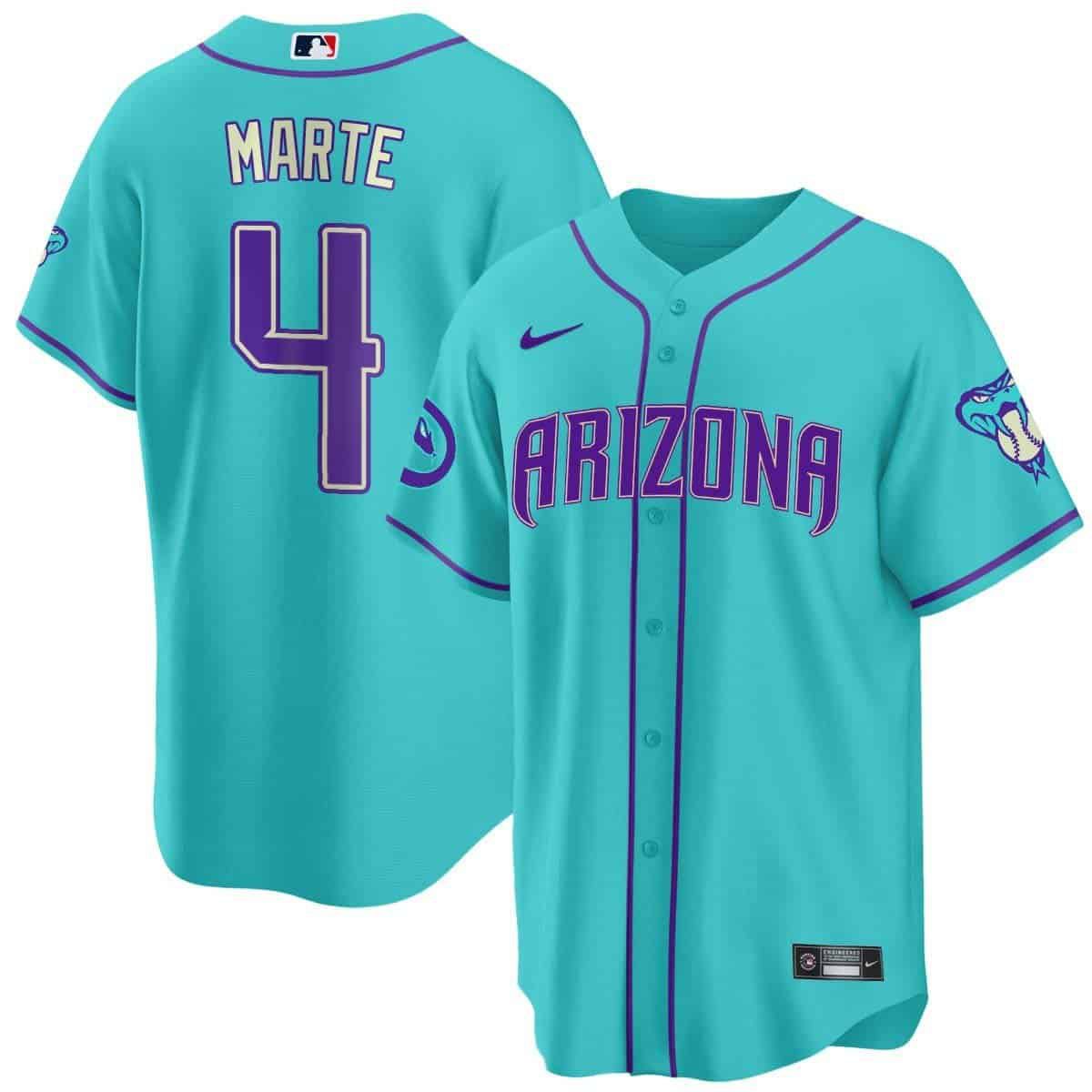 Men Arizona Diamondback #4 Marte Light Blue Nike 2024 Teal Purple MLB Jersey